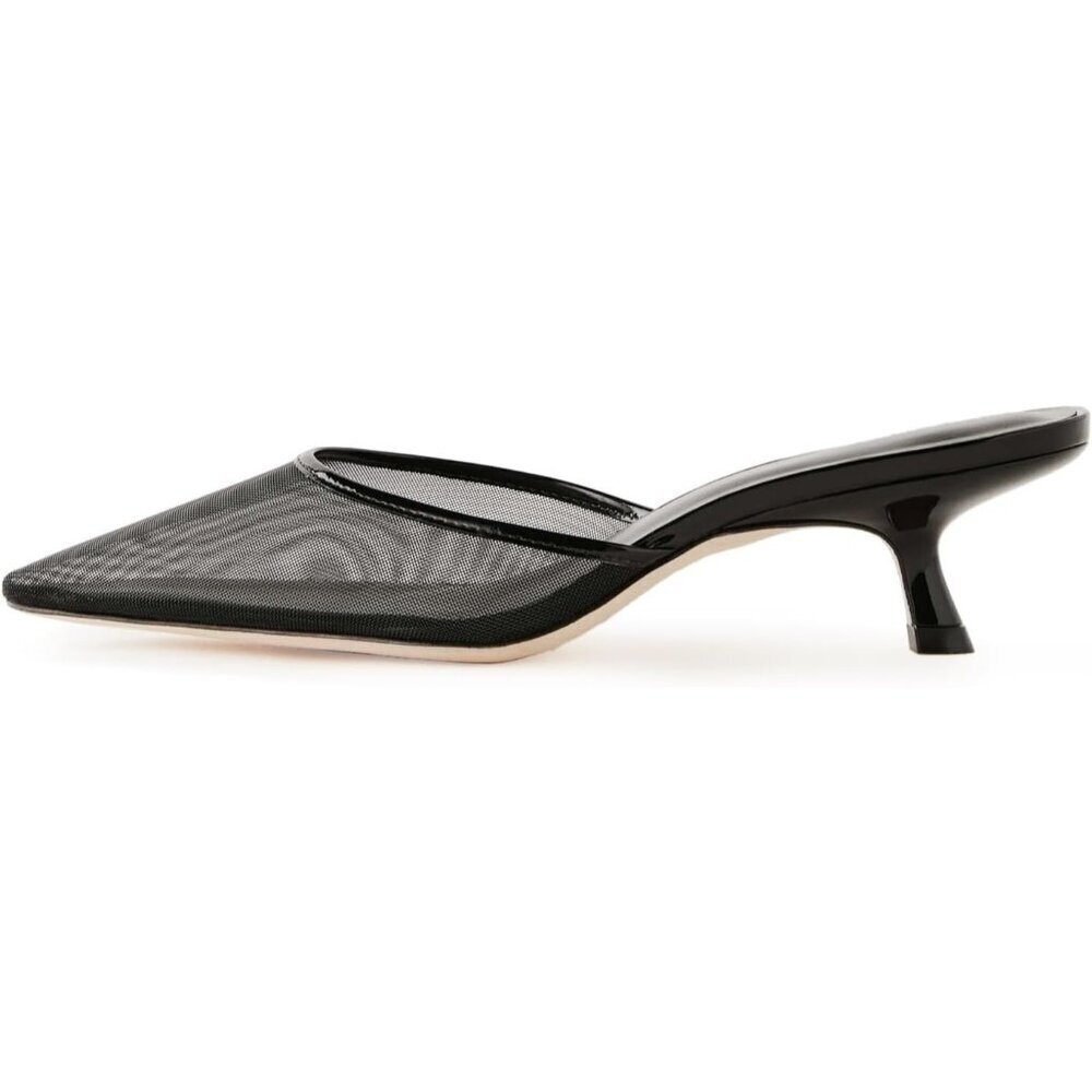 🆕Caradise Women Black Kitten Closed Pointed Toe Mesh Slip On Backless Low Heels